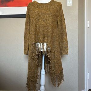 Adore Size Medium Gold and Grey Sweater with Fringe on the Bottom